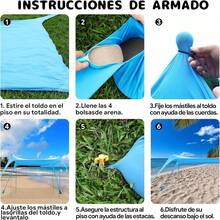 Toldo de Playa, 300 * 300 * 200cm Tienda Familiar Portátil 4 Postes de Aluminio, Tienda de Campaña con 4 Mástiles de Aluminio UPF50+ Diseño Resistente al Viento Refugio Camping Pesca Picnics - 1 - Ver 6