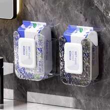 1pc Wall-Mounted Wet Wipes Dispenser, No Drill Wet Wipes Organizer, Transparent Glacier Wave Pattern Tissue Box, Refillable Wet Wipes Container, Waterproof Bathroom Wall-Mounted Storage Box, Suitable For Bathroom, Kitchen, Bedroom And Other Home Spaces, Wet Wipes Bathroom Accessory - Multicolor - View 3