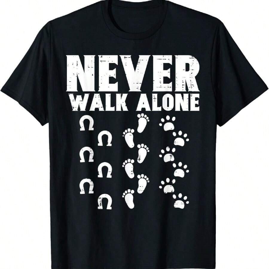 Walk Alone Horse Dog Footprint Animal Lover Women Girl T-Shirt - 黑色 - 查看 1