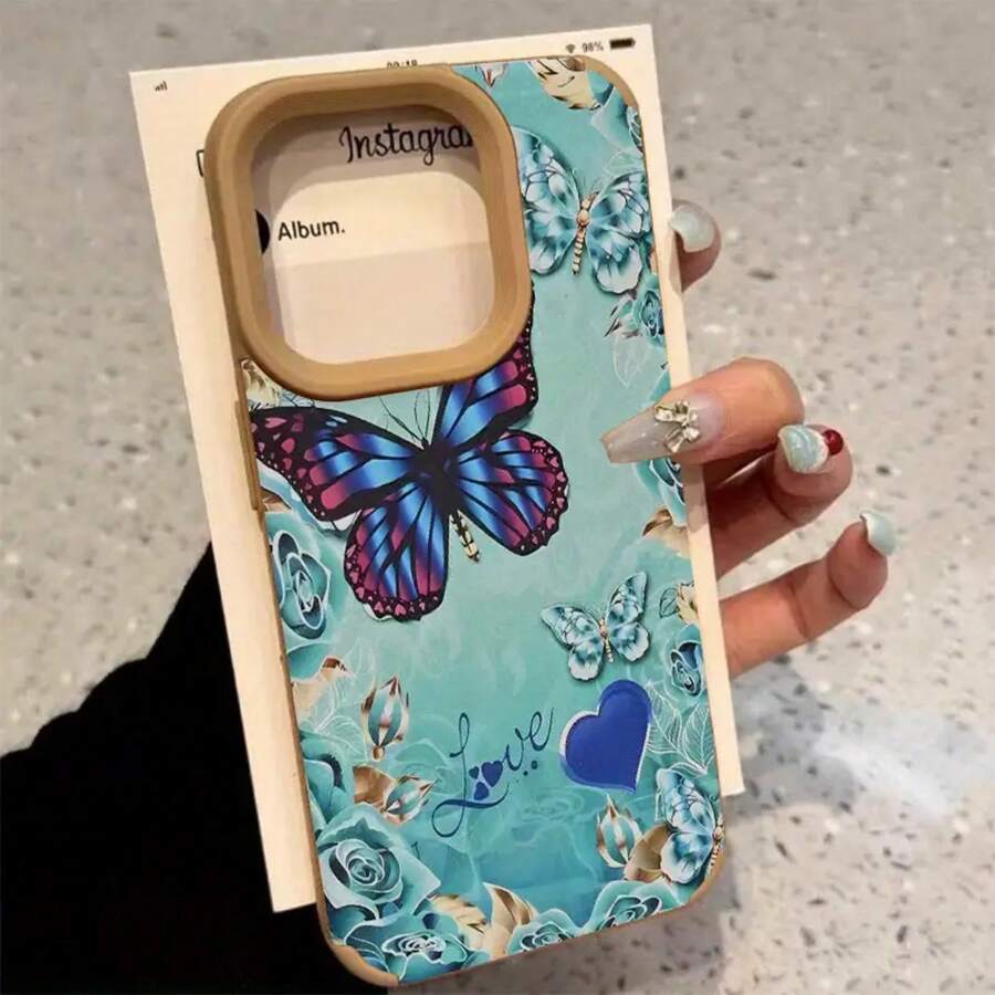 Diseño de patrón azul Teléfono de lente alta 12 Pro XS 14 13 15 16 Plus 11 Cuero sintético suave todo incluido - Colores mixtos 1 - Ver 1