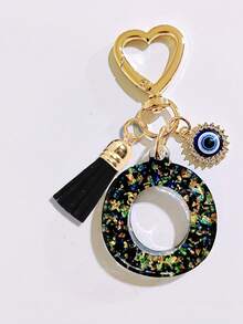 1pc Black Initial Keychain, Black Tassel Pendant, Evil Eye Fashion Keychain, Alphabet Keychain Backpack Charm, Keychain For Women And Girls, Exquisite And Small, Fashionable And Simple, Wallet And Handbag Accessories, Tassel Keychain, Alphabet Initials A-Z, Suitable For Commuting, Studying, Vacation