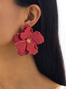 2 件复古法国山茶花花卉 3D 釉面耳环，夸张奢华设计，优雅气质，适合女性日常佩戴