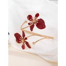1Pc Elegant And Simple Flower Bracelet, Fresh And Sweet Design, Golden Enamel Glaze Craft Flower Opening Bracelet - Hồng - Xem 8