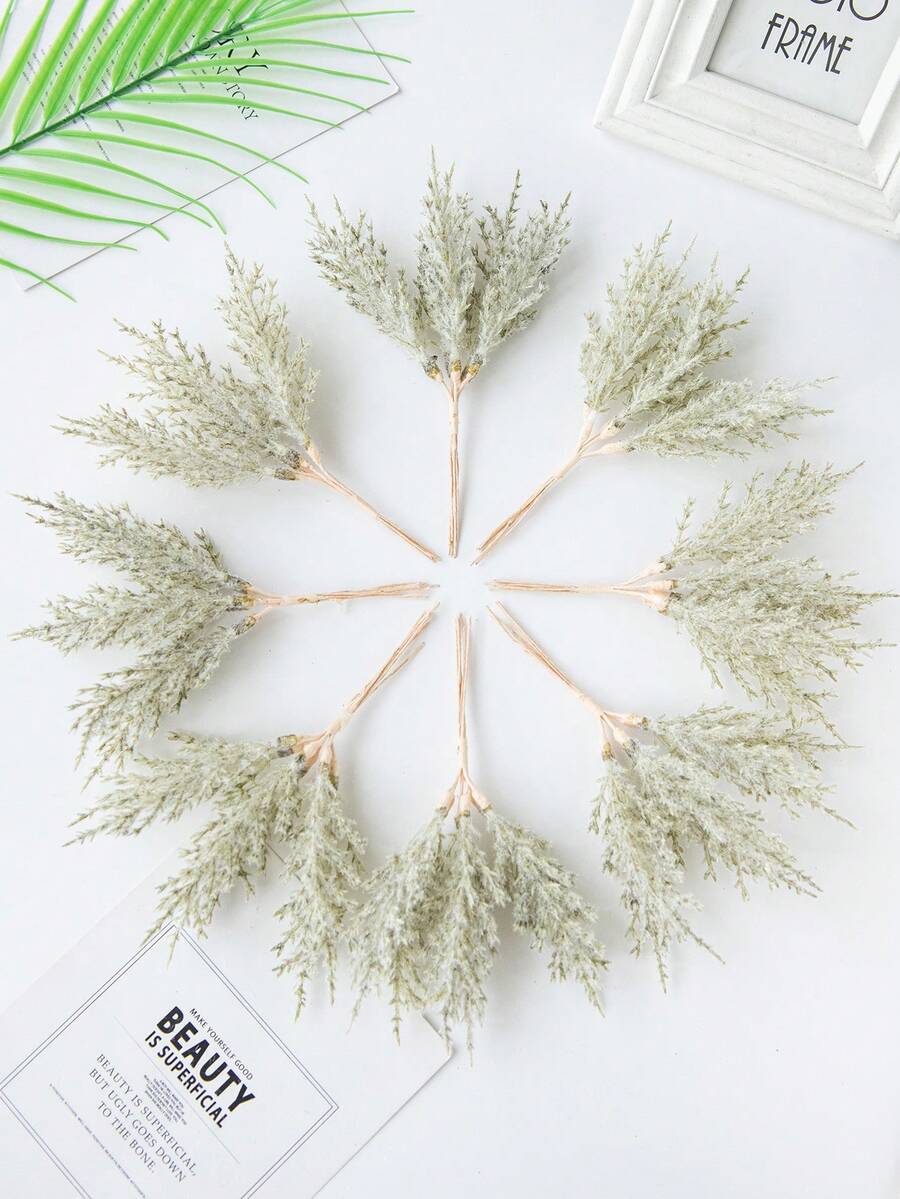 1/3/5/200PCS (6pcs Head) Autumn Decoration Mini Cedar Artificial Flowers Lavender Bouquets Silk Christmas Decoration Pine Needles Fake Plants Mini Tree Branch Birthday Party Decorations Wedding Flower Baskets Bride Holding Flowers Home Furnishings Dining Rooms Bedrooms Windowsills Vases For Decorations Outdoor Gardens Start Of School Season - Green - View 1