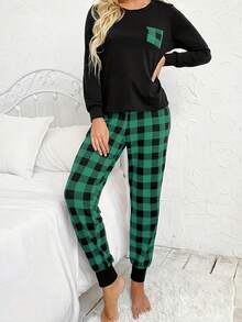 2Pcs Pajama Sets For Women, Long Sleeve T-Shirt & Elastic Waist Trousers Pj Set, Valentine Outfits For Women - 綠色 - 查看 2