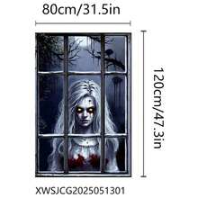 2 Halloween Horror Window Decoration Flags - Ghost House Design, 31.5 "X47.3" Large Size Polyester Fiber Indoor And Outdoor Hanging Decoration, Bloodstained Ghost Pattern, Reusable Weather Resistant, High Quality Printing, 2D Plane, Suitable For Party Door Decoration, Weird Theme, Halloween Home Decoration