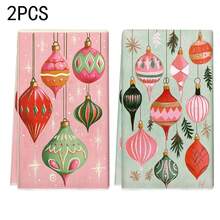 1 set/1 pieza/2 piezas Paños de cocina y paños de platos impresos con bolas de Navidad de colores, adecuados para la decoración de interiores en restaurantes, cocinas y baños, decoración de fiestas, regalos festivos y también pueden ser entregados como regalos de Navidad - Multicolor - Ver 12