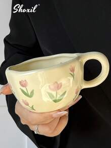 shoxil 1 pieza Taza de café de cerámica, taza para el desayuno, taza de café con diseño de flores, para hotel, oficina y hogar - taza de café - Ver 7