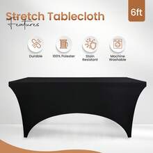 Utopia Kitchen Table Cloth 1 Pack Wrinkle Resistant Tight, Fitted, Washable And Spandex Stretch Rectangular Patio Table Cover 183L X 76W Cm For Event, Wedding, Banquet & Parties – [EXPRESS DELIVERY] - Black - View 3