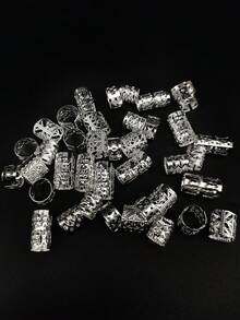 40件合金发饰，适用于编发，各种发夹，可调节金属金色编发圈，无需耳洞的夹式耳环，女孩编发装饰 - 銀色 - 查看 3