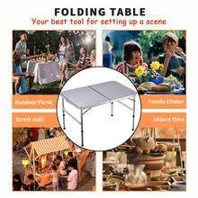 HSHa 2ft/2.5ft/3ft/4ft Folding Table, Aluminum Foldable Rectangle Camping Table, Portable Adjustable Garden Furniture, Outdoor Picnic Travel Table, Kitchen Work Table - White-90cm - View 7