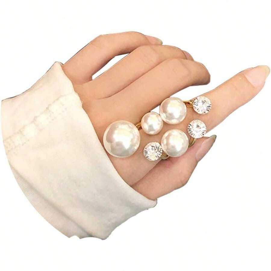 Women Open RingPearl Ring For Women Promise Stacking Pearl Rings Adjustable Open Pearls Finger Ring  Personality Christmas Pearls Jewerly Prom Dress Jewerly - Kiểu-a - Xem 1