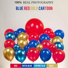 108pcs Red, Blue, Gold Balloon Garland Arch Kit, Chrome Blue Foil Star Burst Balloons, DIY Long Balloons Suitable For Baby Shower, Boy, Girl, Kids, Video Game, Cartoon Hedgehog, Superhero, Gamer Theme Birthday Party Decorations - Blue - View 4