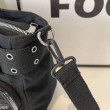 SLIN&LXZQ Vintage Large Capacity Tote Bag, Hot Girls Cool Punk Y2K Shoulder Bag, Women's Rivet Embellished Crossbody & Handbags, Versatile Multiple Pockets Solid Color Outdoor Travel Satchel Bag, Casual Daily Commuter Messenger Shopping Bags - Black - View 10