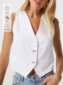 Solid Color Casual Front Button Zipper Pocket - White - View 1