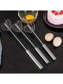 1pc Manual Stainless Steel Milk Frother, Semi-Automatic Egg Beater, Batter Mixer, Kitchen Tool For Stirring, Whipping, Blending, Mixing, Commercial Food Processing Equipment, Household Kitchen Accessory, Convenient Breakfast Supplies, Family Dinner Supplies, Party Supplies