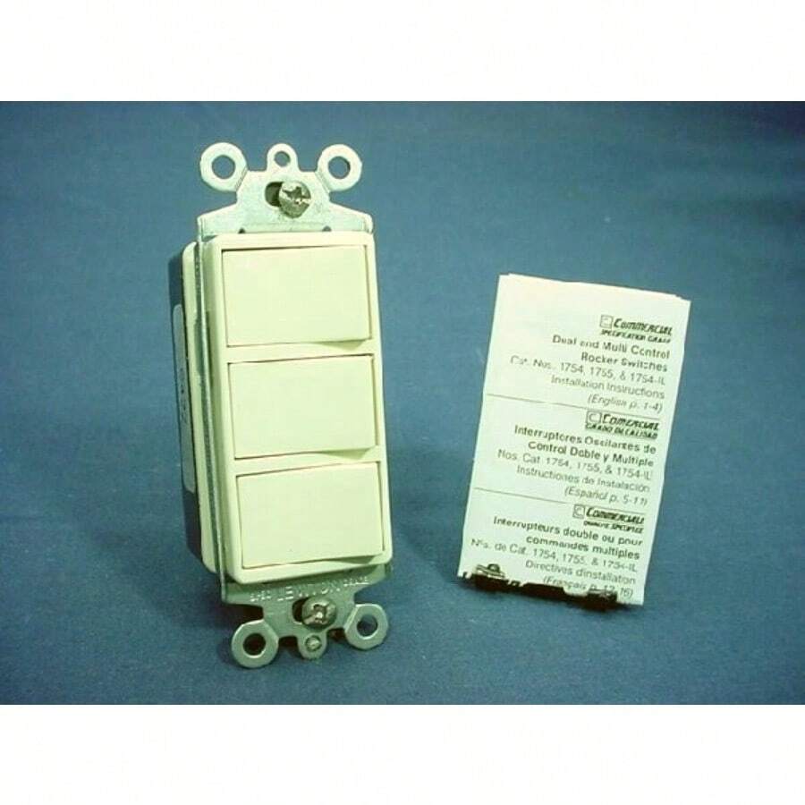 Leviton Almond Decora Single Pole Triple Rocker Wall Light Switch 15A 1755A
