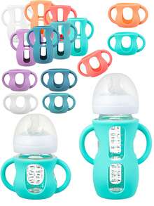 1个硅胶套，适用于天然玻璃婴儿奶瓶，硅胶材质，易握手柄，防摔保护，兼容4/8盎司玻璃瓶 - 彩色 - 查看 3