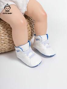 Fashionable Infant Boys' High-Top Casual Sneakers With Elastic Strap Design, Outdoor Lightweight Walking Shoes - White - View 4