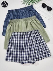 3 件男士平角内裤，简约时尚格子男士 Aroku - 彩色 - 查看 2