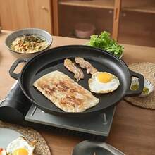 Multi-Function Cast Iron Non-Stick Griddle Cast Iron Pot , 28cm/11in Wok Even Heat Distribution,Durable And Warp-Resistant,Rust-Proof,Oven Suitable For Pizza,BBQ,Camping,Perfect Gift For Housewarming And Kitchen Enthusiasts. - Black - View 4