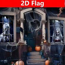 2 Halloween Horror Window Decoration Flags - Ghost House Design, 31.5 "X47.3" Large Size Polyester Fiber Indoor And Outdoor Hanging Decoration, Bloodstained Ghost Pattern, Reusable Weather Resistant, High Quality Printing, 2D Plane, Suitable For Party Door Decoration, Weird Theme, Halloween Home Decoration