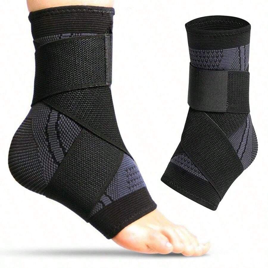 尼龙带压缩脚踝套透气防滑压缩包裹适用于运动和健身耐用户外足部保护装备（单包装）脚踝健身房健身房配件 - 黑色 - 查看 1