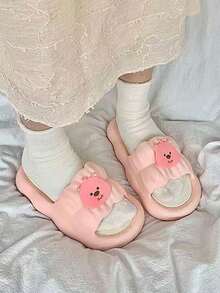 نعال/صنادل ناعمة القاع للنساء، صيفية، مضادة للانزلاق للاستخدام الداخلي/الخارجي، بتصميم كرتوني جميل