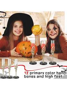 80ml Vintage Black Pedestal Cup Desktop Decor, Halloween Decoration Props. Halloween Pedestal Cup With Ghost Skeleton Hand Plastic Champagne Glass For Decoration And Haunted House