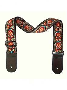 Guitar Straps, Vintage Embroidered Cotton Guitar Straps With Leather Ends For Bass, Electric & Acoustic Guitars