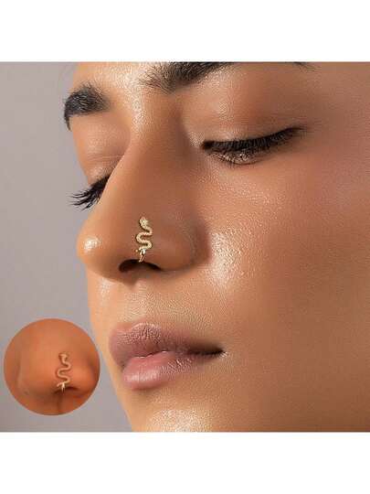 1 chiếc kẹp mũi rắn hình chữ U thời trang dễ thương cá nhân hóa không xỏ khuyên, có sẵn màu vàng và đen, phù hợp cho nam và nữ đeo hàng ngày