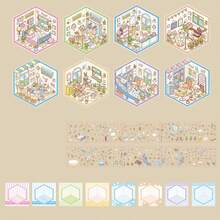 1 مجموعة كتاب ملصقات منظر طبيعي مصغر، موضوع حفلة المنزل، مناظر طبيعية عادية ملصقات ألبوم الصور