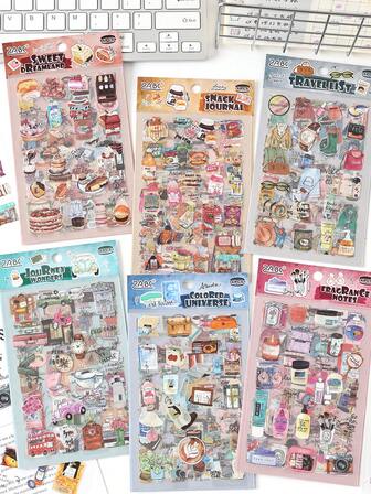 6pcs Cute Cartoon Stickers For DIY Phone Case Decoration, Life Series, Suitable For Gifts, Office, Home, Marking, Labels, Classroom, Entertainment Toys, Student Planner, Creative Vintage Decoration Materials