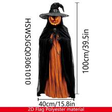 1pc Halloween Pumpkin Decoration Flag - 15.8x39.5 Inches Outdoor/Indoor Polyester Horror Decor With Skeleton Gauze And Witch Hat, No Power Needed, Suitable For Yard, Porch, Haunted House Entrance, Holiday Scene Display, Ghost Pattern Design, Easy To Hang Home Decor Halloween Decor Room Decor