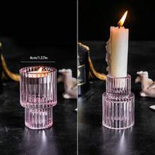 1pc European Minimalist Pink Glass Candlestick - Romantic Candle Light Prop For Home Dining Table, Candle Cup, Popular B&B Decor