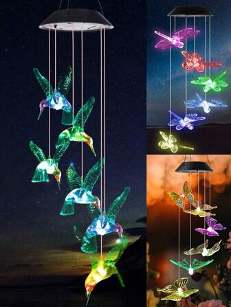 1pc Solar Wind Chimes Light, 6LED Color Changing Solar Wind Chime Light, Waterproof Romantic Solar Powered Butterfly,Dragonfly,Hummingbird Lights, Home, Yard, Balcony, Outdoor Garden Decoration Fall Decor House Decor Outdoor Decor