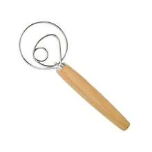 1 pieza Tamiz de harina con mango de madera, Mezclador de masa danés, Batidor de acero inoxidable