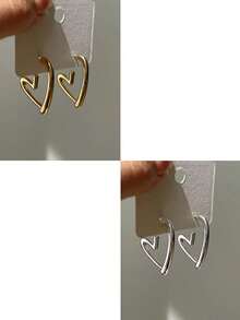 2/4/6 chiếc khuyên tai hình trái tim, món quà trang sức thanh lịch cho ngày lễ tình nhân, trang phục hàng ngày cho phụ nữ - Vàng - Xem 7