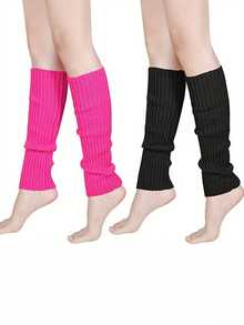2 Pairs 80s Women Neon Leg Warmers Knit Ribbed Leg Warmer For Party Accessories, Y2k, Cozy - Multicolor - View 3