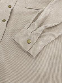 Plus Size Corduroy Shacket With Collar Long Drop Shoulder Sleeves And Pockets Casual Regular Length Coat Non Stretch Fabric