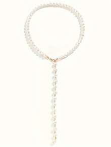 Elegante collar en forma de Y con hebras de cuentas de perlas falsas - Hebra larga de moda, adecuado para ocasiones casuales y especiales, muy de moda