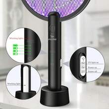 Electric Fly Swatter, 4000V Mosquito Killer, 2-In-1 Fly Swatter With 1200mAh Battery, Rechargeable Mosquito Killer Lamp, And 3-Layer Safety Net For Indoor And Outdoor Use - Black - View 8