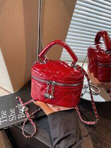 1 pièce Mini sac à main pour femme, couleur unie, sac bandoulière croisé avec motif en losange brodé. Convient pour ranger les cartes et les clés. Porte-monnaie mignon avec décoration en forme de cœur, style Y2K. Sac pour femme adapté à un usage quotidien, aux courses et aux voyages.