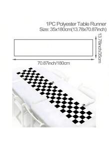 1pc/500pcs Black & White Grid Style Table Runner, Polyester Material, 35x180cm, Retro Rustic Bohemian Theme, Suitable For Daily Home Table Decor - Black and White - View 6