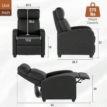 Recliner Chair No Massage Function Leather Black With Lumbar Support Adjable Push Back Wide Armrests Footrest And Padded Seat Easy Assembly For Living Room Home Theatre - LeatherBlack - View 3