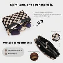 Checkered Portable Crossbody Bag, Small Square Shoulder Wallet, Lightweight Single-Shoulder Coin Purse, Stylish And Practical Accessory - màu đen - Xem 4