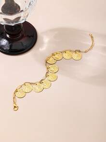 1 pieza Pulsera vintage con moneda y cadena ovalada para mujeres, adecuada para festivales