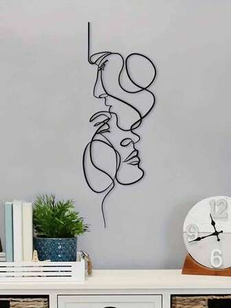 1pc Indoor Face Line Art Decor Metal Sculpture Iron Silhouette