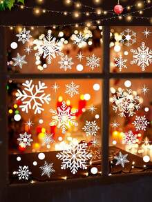 4sheets/Set, 137 Sheets Christmas Window Stickers - 4 Sheets Christmas Window Stickers Snowflake Christmas Decoration Christmas Window Stickers Holiday Window Stickers Winter Decoration Holiday, Snowflake Window Stickers - Static White Snowflake Christmas And Winter Door Decorations - Multicolor - View 6