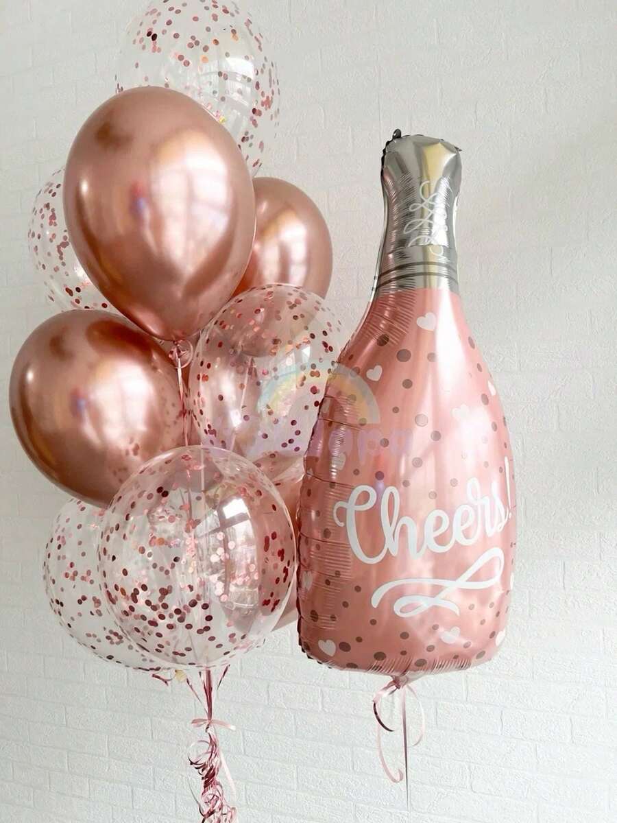 11PCS Champagne Bottle Aluminum Film Balloon, 12 Inch Rose Gold Sequined Latex Balloons Set, Birthday Party Bridal Showers Wedding Anniversary Decorative Props Valentine's Day, Mother's Day, Graduation